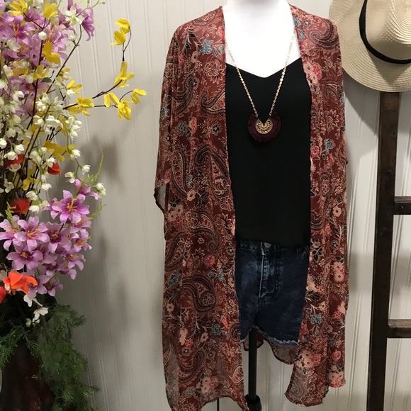 NWT 2X/3X Lightweight Paisley Open Front Kimono - Picture 11 of 13